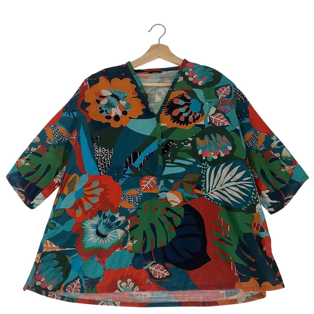 Sapphire Multicolor Top Blouse S Lagenlook Leaf Tropical Island Beach Coastal